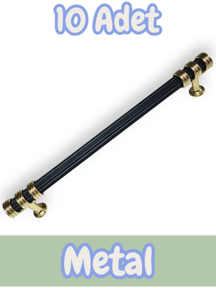 Çizgili Nesli Alüminyum Metal Lüks Mobilya Çekmece Mutfak Dolabı Kulpu Siyah-Altın 192mm (10 Adet)