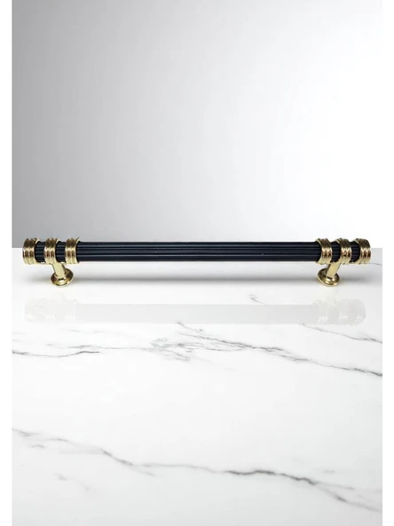 Çizgili Nesli Alüminyum Metal Lüks Modern Mobilya Çekmece Mutfak Dolabı Kulpu Siyah-Altın 224mm - 3