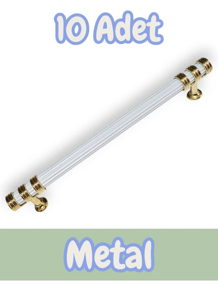 Çizgili Nesli Alüminyum Metal Lüks Mobilya Çekmece Mutfak Dolabı Kulpu Beyaz-Altın 96mm (10 Adet)