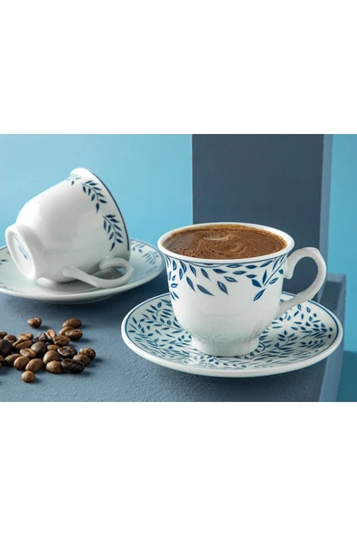 English Home STD Blatt Porselen 4 Parça 2 Kişilik Kahve Fıncan Takımı 80 Ml Lacivert Klasik - 2