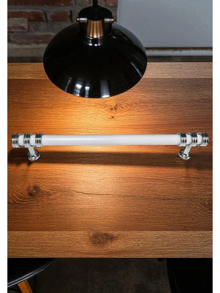 Nesli Alüminyum Metal Lüks Modern Mobilya Çekmece Mutfak Dolabı Kulpu Beyaz-Krom 128mm (10 Adet) - 2