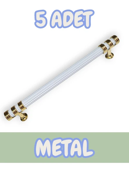 Çizgili Nesli Alüminyum Metal Lüks Mobilya Çekmece Mutfak Dolabı Kulpu Beyaz-Altın 192mm (5 Adet)