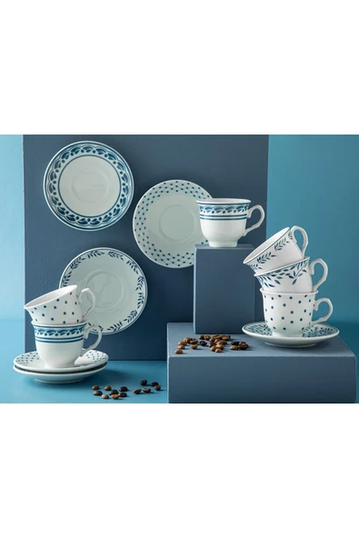 English Home STD Blatt Porselen 4 Parça 2 Kişilik Kahve Fıncan Takımı 80 Ml Lacivert Klasik - 3