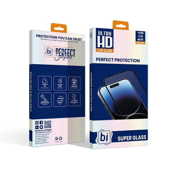 Bİ 2,5D SUPER GLASS MAT IPHONE 11 PRO/X/XS EKRAN KORUYUCU ürün görseli 1