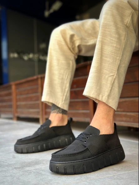 ET0676 Siyah Keten Yüksek Taban Erkek Yazlık Ayakkabı ürün görseli
