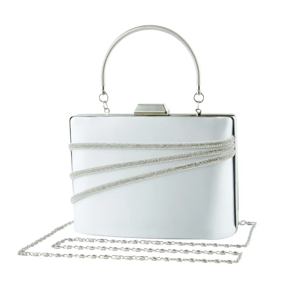 Erkan Saçmacı Gümüş Saten Kristal Taşlı Metal Saplı Zincir Askılı Abiye Çanta - 2