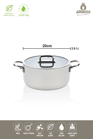 Amboss Sera Nova Beyaz 20 cm Derin Seramik Tencere - 4