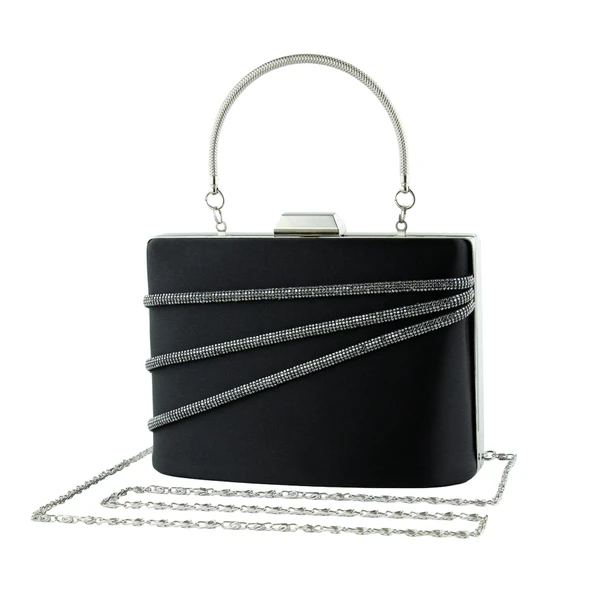 Erkan Saçmacı Siyah Saten Taşlı Gümüş Metal Saplı Zincir Askılı Abiye Çanta - 2