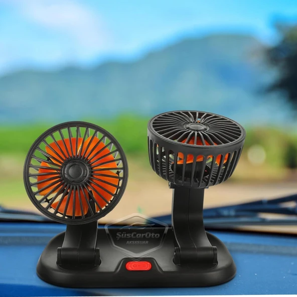 Üniversal Oto Ofis Araç İçi Torpido Üstü Vantilatör Çift Başlıklı USB Girişli 2 Kademeli Soğutucu Fan 360° Dönebilen Ultra Sessiz Oynar Başlıklı Araç Fanı - 7