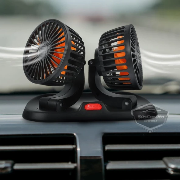 Üniversal Oto Ofis Araç İçi Torpido Üstü Vantilatör Çift Başlıklı USB Girişli 2 Kademeli Soğutucu Fan 360° Dönebilen Ultra Sessiz Oynar Başlıklı Araç Fanı - 5