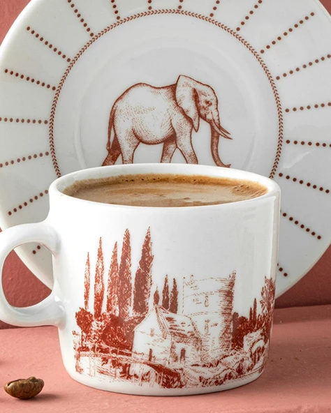 Elephant Porselen 4 Parça 2 Kişilik Kahve Fincan Takımı Bordo - 2