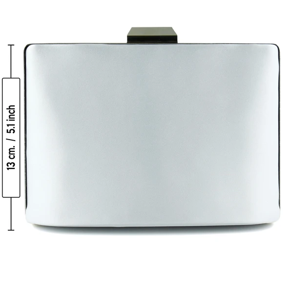 Erkan Saçmacı Gümüş Saten Kristal Taşlı Metal Saplı Zincir Askılı Abiye Çanta - 5