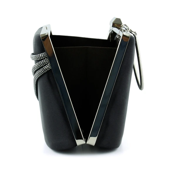 Erkan Saçmacı Siyah Saten Taşlı Gümüş Metal Saplı Zincir Askılı Abiye Çanta - 4