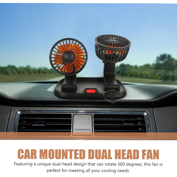 Üniversal Oto Ofis Araç İçi Torpido Üstü Vantilatör Çift Başlıklı USB Girişli 2 Kademeli Soğutucu Fan 360° Dönebilen Ultra Sessiz Oynar Başlıklı Araç Fanı - 8