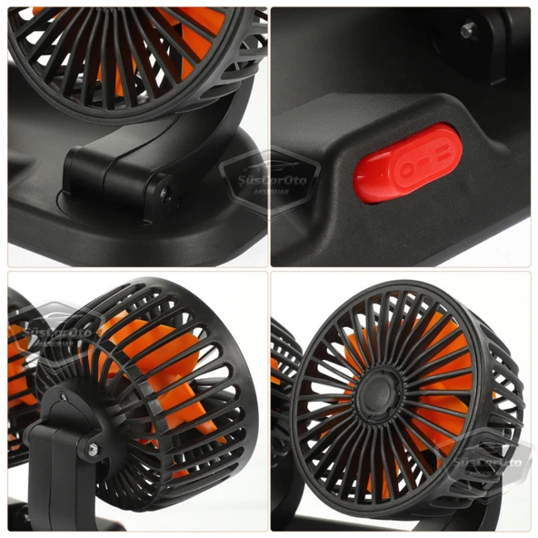 Üniversal Oto Ofis Araç İçi Torpido Üstü Vantilatör Çift Başlıklı USB Girişli 2 Kademeli Soğutucu Fan 360° Dönebilen Ultra Sessiz Oynar Başlıklı Araç Fanı - 4