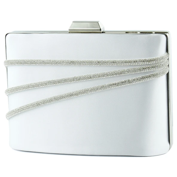 Erkan Saçmacı Gümüş Saten Kristal Taşlı Metal Saplı Zincir Askılı Abiye Çanta