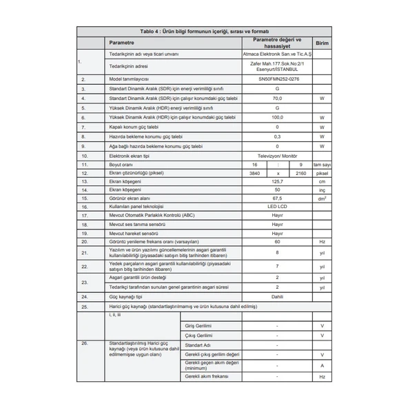 SN50FMN252 50" 127 Ekran Dahili Uydu Alıcılı 4K Ultra HD Smart LED TV - 7