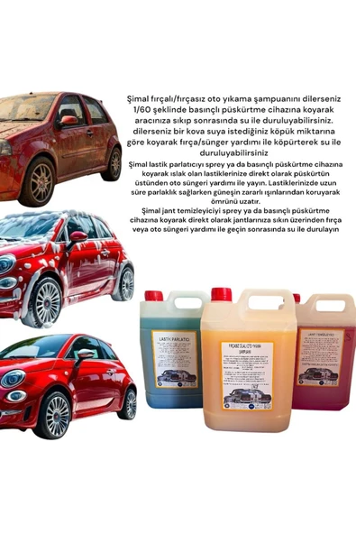 Şimal otokimya market Araba Temizleme Seti Oto Yıkama Şampuanı/lastik Parlatıcı/jant Parlatıcı 5lt - 2