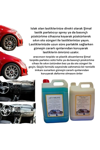 Şimal otokimya market OTO BAKIM SETİ 5 LT TORPİDO PARLATICI SÜT/TORPİDO BAKIM KREMİ, 5 LT LASTİK PARLATICI - 2
