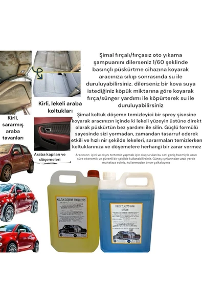 Şimal otokimya market 2'li araba temizleme seti/oto bakım seti 5 litrelik; oto yıkama şampuanı, koltuk döşeme temizleyici - 2