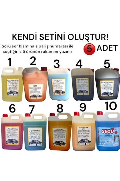Şimal otokimya market ARABA TEMİZLEME SETİ/OTO BAKIM SETİ KENDİ SETİNİ OLUŞTUR 5 ADET 5 LİTRELİK
