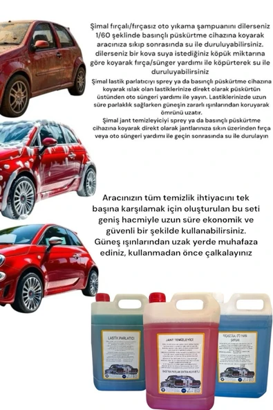 Şimal otokimya market 3'lü araba temizleme seti/oto bakım seti oto yıkama şampuanı lastik parlatıcı jant temizleyici - 2