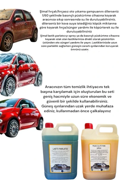 Şimal otokimya market 2'li araba temizleme seti/ oto bakım seti 5 litrelik oto yıkama şampuanı, lastik parlatıcı - 2