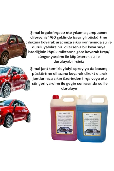 Şimal otokimya market 2'li araba temizleme seti/oto bakım seti fırçasız cilalı oto yıkama şampuanı, jant temizleyici - 2