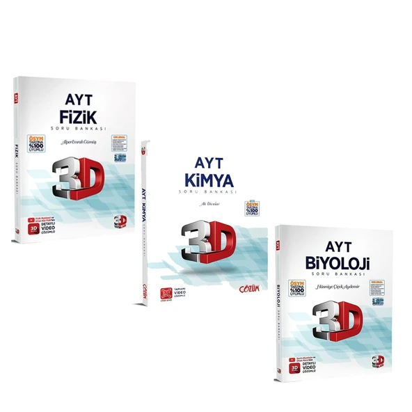 3D AYT Fizik Kimya ve Biyoloji Soru Bankası Seti 3 Kitap ürün görseli 1