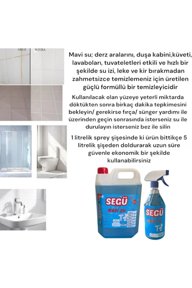 SEGÜ SİHİRLİ MAVİ SU/ DERZ ARASI TEMİZLEYİCİ 5 LİTRE+ 1 LİTRE SPREY - 2