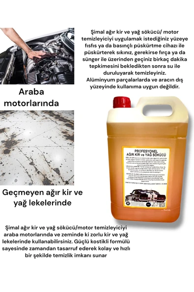 Şimal otokimya market PROFESYONEL KULLANIM İÇİN YAĞ KİR SÖKÜCÜ/MOTOR TEMİZLEYİCİ 5LT - 2
