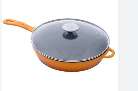 SÜREL DÖKÜM 28 CM BETEKLİ  YUVARLAK CAM KAPAKLI TAVA TURUNCU