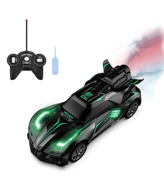 Rc Spray Uzaktan Kumandalı Şarjlı Duman Atan Oyuncak Araba 18 Cm Siyah Led Işıklı