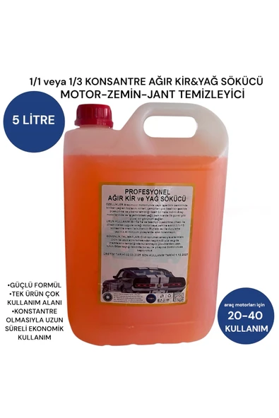 Konsantre Ağır Kir ve Yağ Sökücü 5 Litre– Motor Jant Zemin Temizleyici – 20–40 Kullanım ürün görseli 1