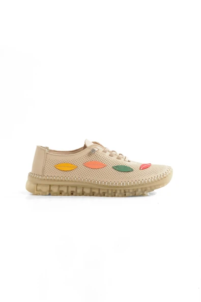 Aryan Krem Ten Rengi Hakiki Deri Yazlık Delikli Babet Anatomiye Uygun Spor Ayakkabı - 4