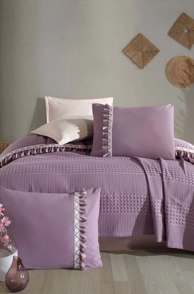 Clasy Bohemline Butik Çift Kişilik Pike Takımı Lila ürün görseli 1