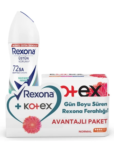 Rexona Kadın Deodorant Shower Fresh (72 SA) 150 Ml + Kotex Ped Normal 8'Li - 2