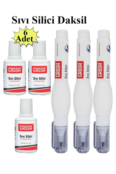Sıvı Silici Daksil ve Kalem Daksil 6 Adet Cassa Fırçalı Sıvı Düzeltici Daksil Yazı Düzeltici Okul Ofis Büro Fırça Uçlu