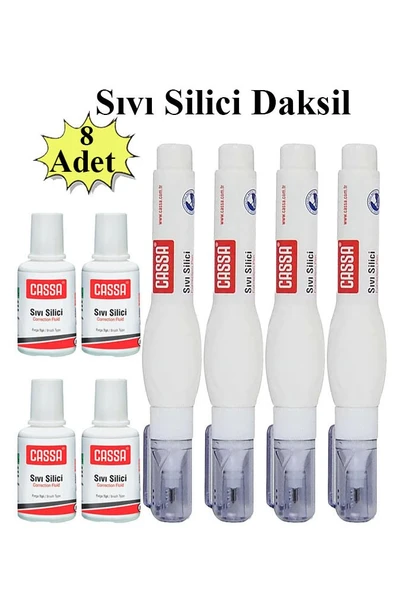 Sıvı Silici Daksil ve Kalem Daksil 8 Adet Cassa Fırçalı Sıvı Düzeltici Daksil Yazı Düzeltici Okul Ofis Büro Fırça Uçlu