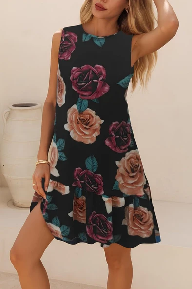 Lucky Life Kadın Kolsuz Sırttan Bağlamalı Fırfırlı Leopar Desenli Süprem Elbise - Resim 2