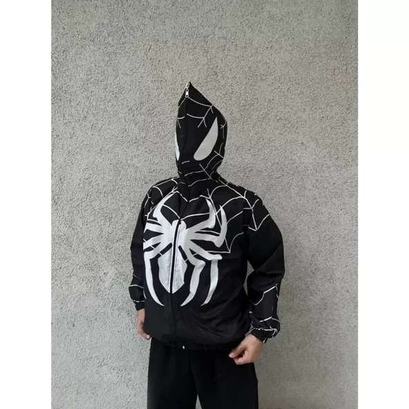 Lucky Life Unisex Uzun Kollu Kapşonlu Rüzgarlik - Siyah - 2