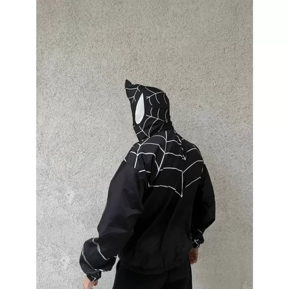 Lucky Life Unisex Uzun Kollu Kapşonlu Rüzgarlik - Siyah