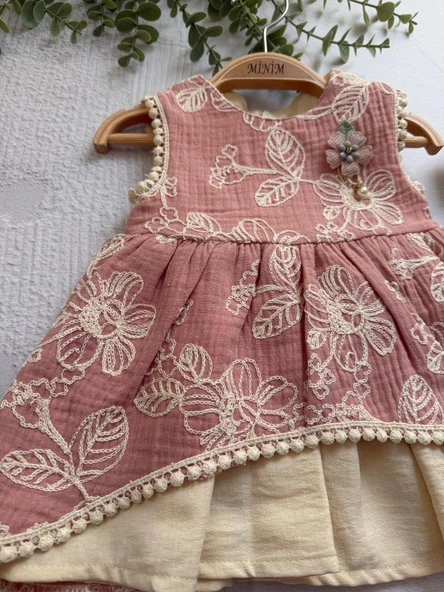 Moes Nakışlı Müslin Kız Çocuk Elbise - 6