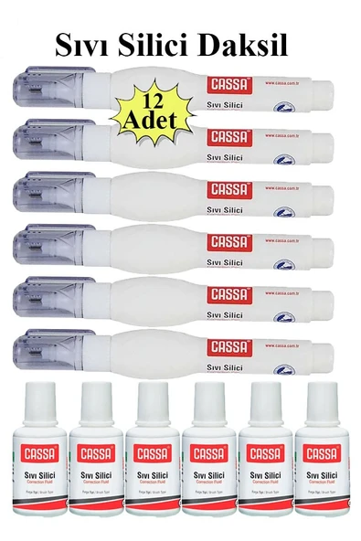 Sıvı Silici Daksil ve Kalem Daksil 12 Adet Cassa Fırçalı Sıvı Düzeltici Daksil Yazı Düzeltici Okul Ofis Büro Fırça Uçlu