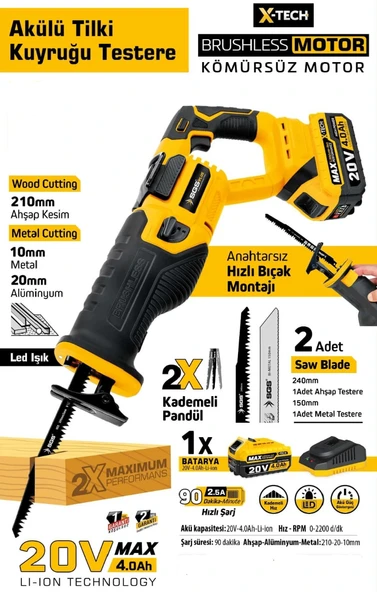 SGS PROFESYONEL AKÜLÜ TİLKİ KUYRUĞU SETİ 185 MM 1X4.0 Ah (KÖMÜRSÜZ MOTOR) - 2