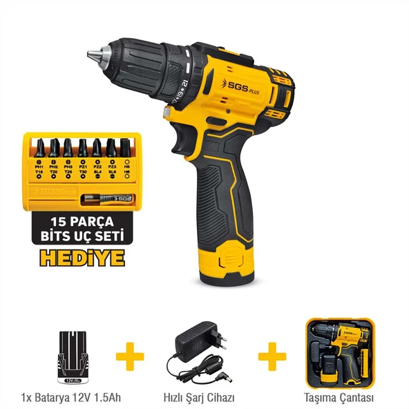 SGS PROFESYONEL TEK AKÜLÜ VİDALAMA SETİ 12 VOLT (1.5Ah) (BİTS UÇ SETİ)