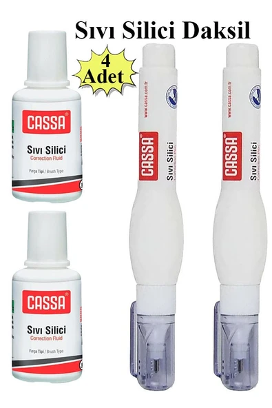 Sıvı Silici Daksil ve Kalem Daksil 4 Adet Cassa Fırçalı Sıvı Düzeltici Daksil Yazı Düzeltici Okul Ofis Büro Fırça Uçlu