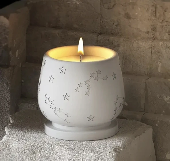 MUMBOX Beyaz Yıldızlı Fenomen Kapaklı Bardak Mum Beton Serisi
