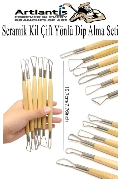 Seramik Kil Başlangıç Seti Ebeşuar Çift Taraflı Dip Alma Delik Delme Mavi Silikon Uçlu Fırça 39 Parça Modelaj Modelleme - 7