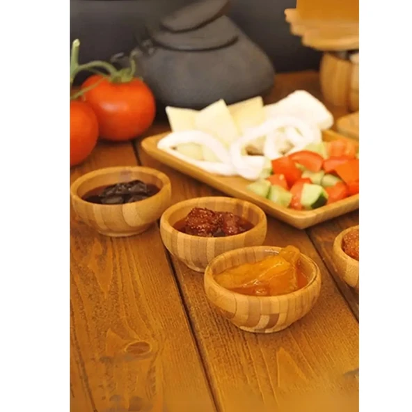 Mucit Home  Bambu 6'lı Bambu Mini Lokumluk, Çerezlik, Sosluk & Reçellik Sunum Set - Resim 5